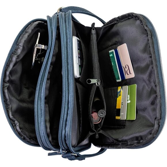 Womens Blue North South Mini Zip Around Crossbody Bag - Picture 4 of 5